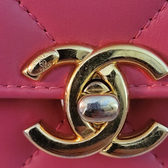 CHANEL Pink Lambskin Mini Flap Bag w/ Top Handle - Picture 14 of 15